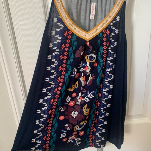 Women’s Xhilaration Small BohemianTank Top Navy Blue w/Flowers - Picture 2 of 7